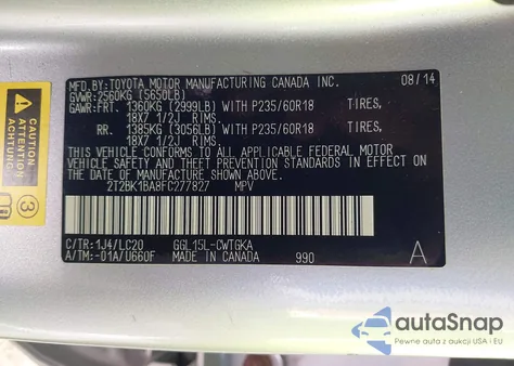 2015 Lexus Rx 350 from USA, damaged, VIN 2T2BK1BA8FC277827